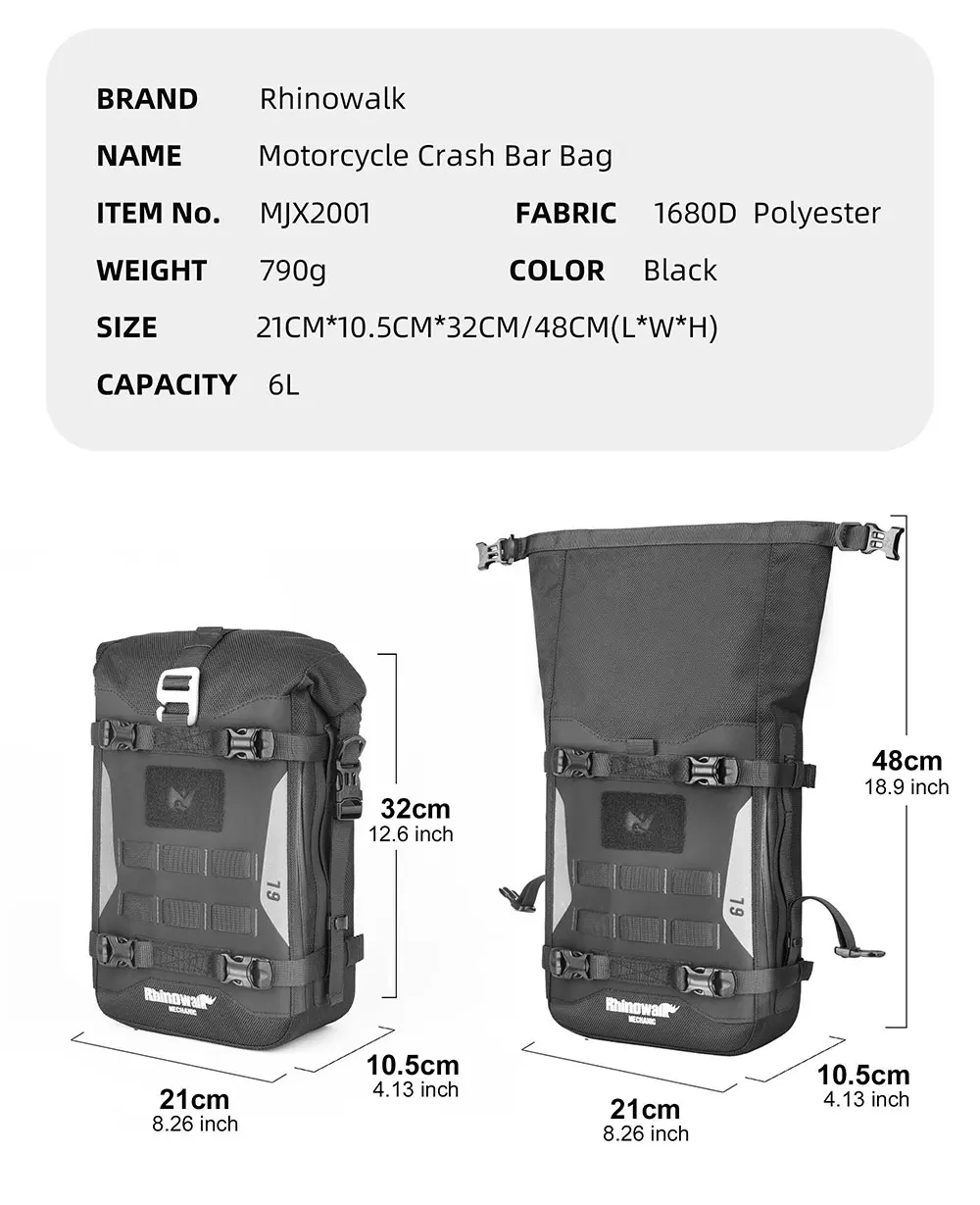 Rhinowalk Motorrad-Sturzbügeltasche, wasserdicht, 6 l, Aufbewahrungstasche mit innerer Stützplatte für Adv Mechanic Serie, Umhängetasche, Molle – Detail 5