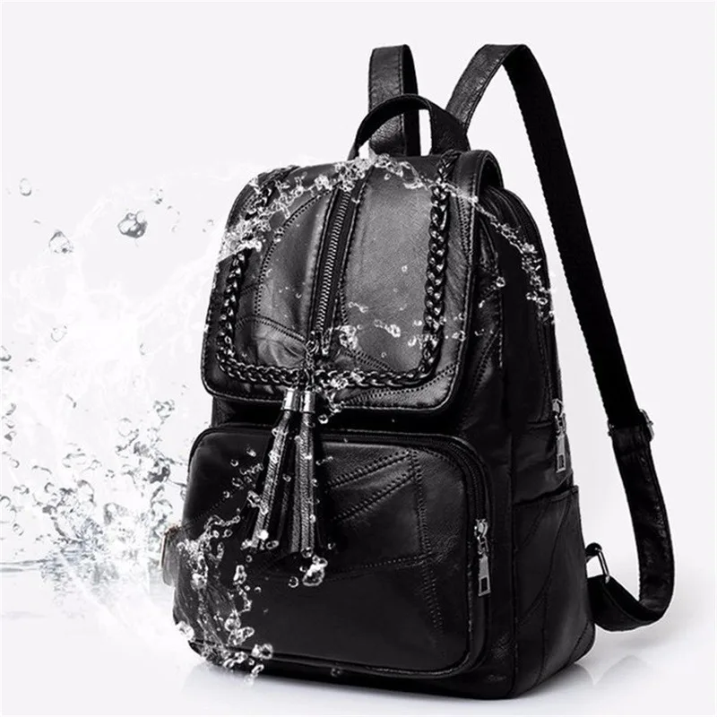 2023 Women\'s PU Leather Backpack School Bag Classic Black Waterproof Travel multi-function Shoulder Bag Rucksack