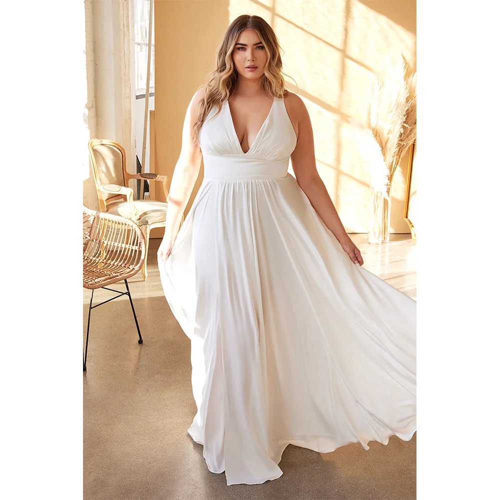 

LoveDoris Off White Bridesmaid Dress V-Neck Satin Party Dress Elegant Evening Prom Dress High Split Sleeveless Customize