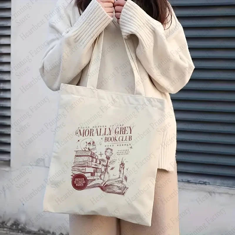 Athilless Grey Book Club Dark Romance Crewneck Pattern Tote Bag Bookish Gift for Book Lover Reader Canvas Shopping Bags