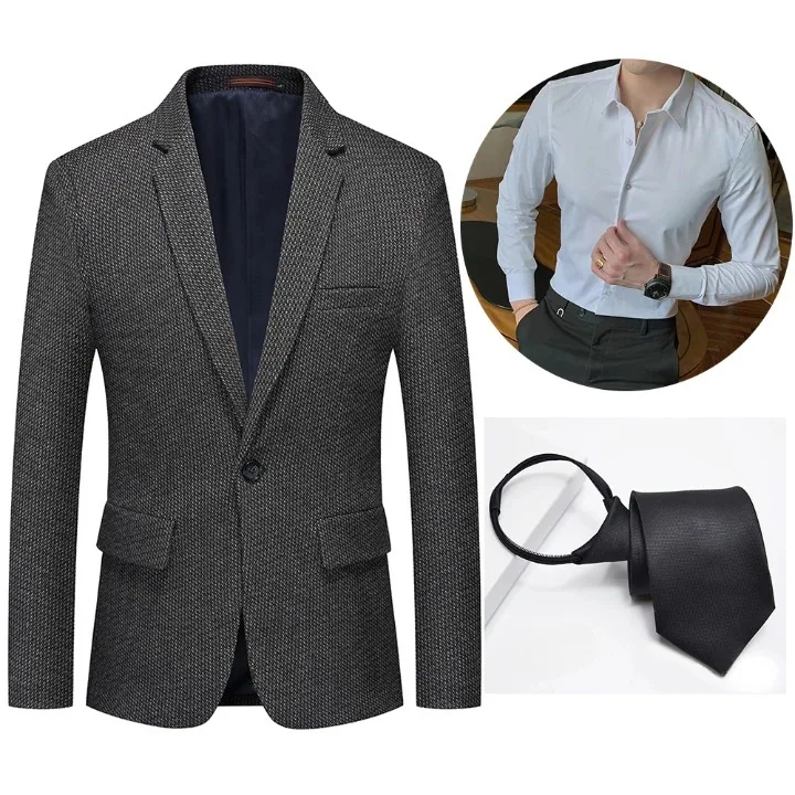 European and American Fashion New Fine-grained Tweed Suit One Button High-grade Single Western Shirt Men's Slim Korean Suit