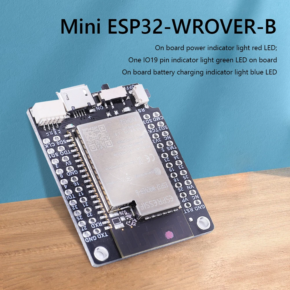 

Mini32 ESP32-WROVER-B PSRAM Board WiFi Bluetooth-Compatible Development Module DC 3.6V-5V Power Indicator Light Red LED