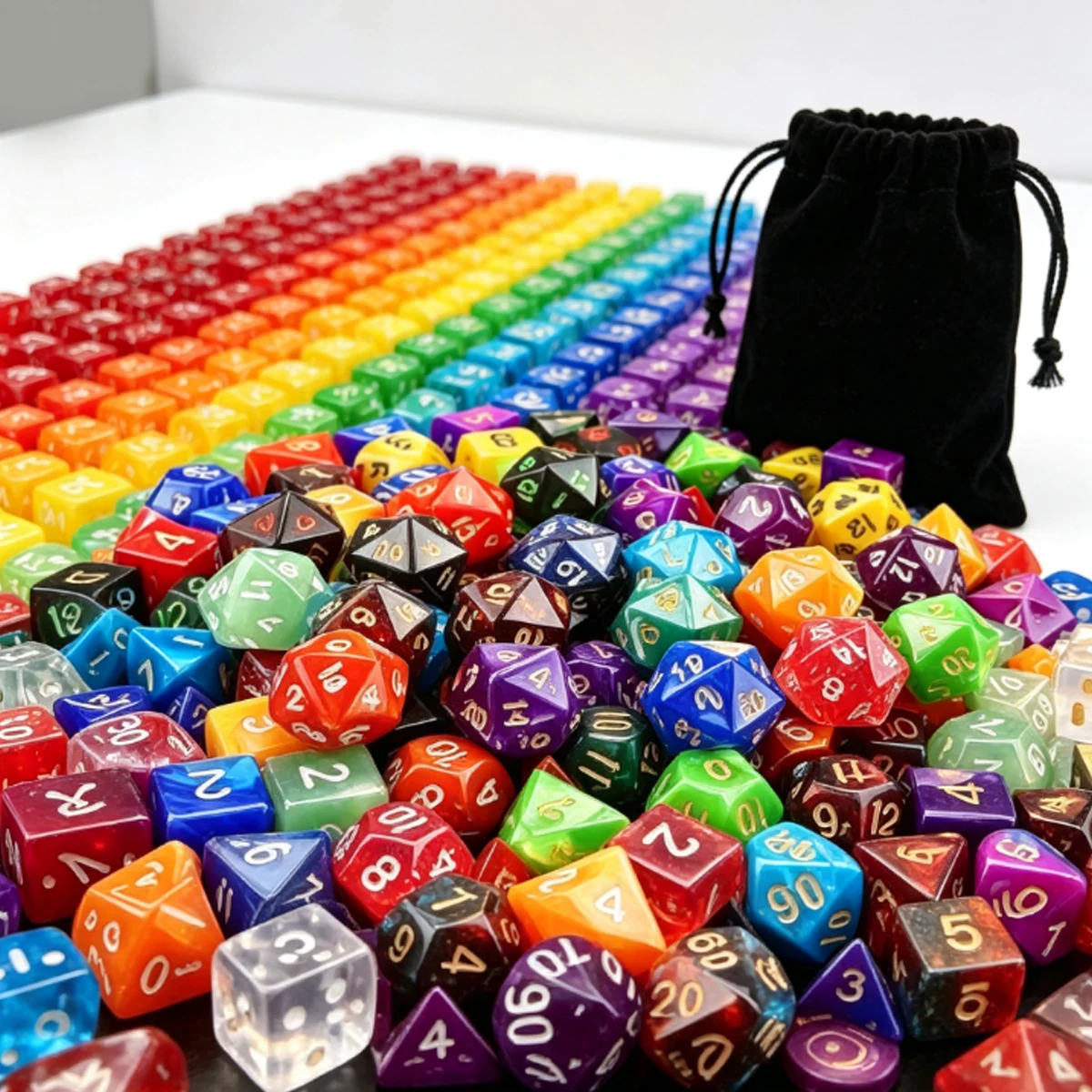 49Pcs Assorted Color Polyhedral Dice Collection, 7 Complete Sets D4 To D20 With 7 Black Storage Pouches, Multisided  ZSY