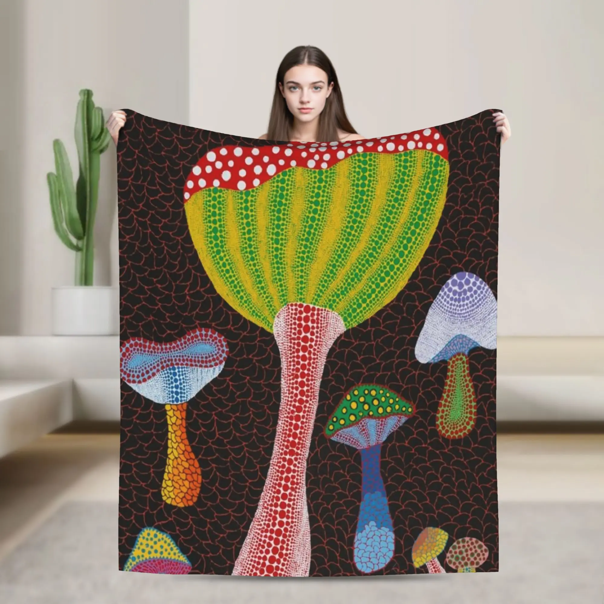 Yayoi Kusama Blanket Flannel Polka Art Super Warm Throw Blanket for Bedding Couch Bedroom Quilt