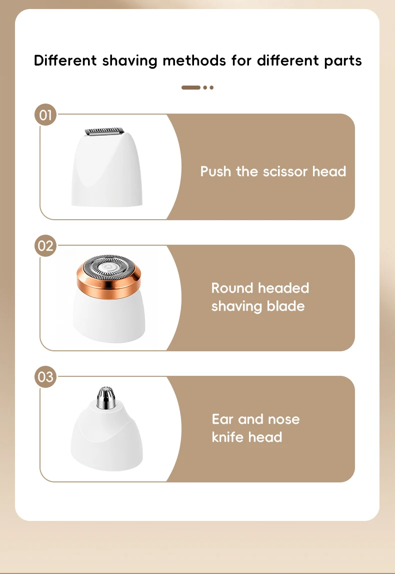 3-in-1 Electric Hair Removal Set Portable Type-C Rechargeable Shaver for Underarm Leg And Nose Hair Trimming