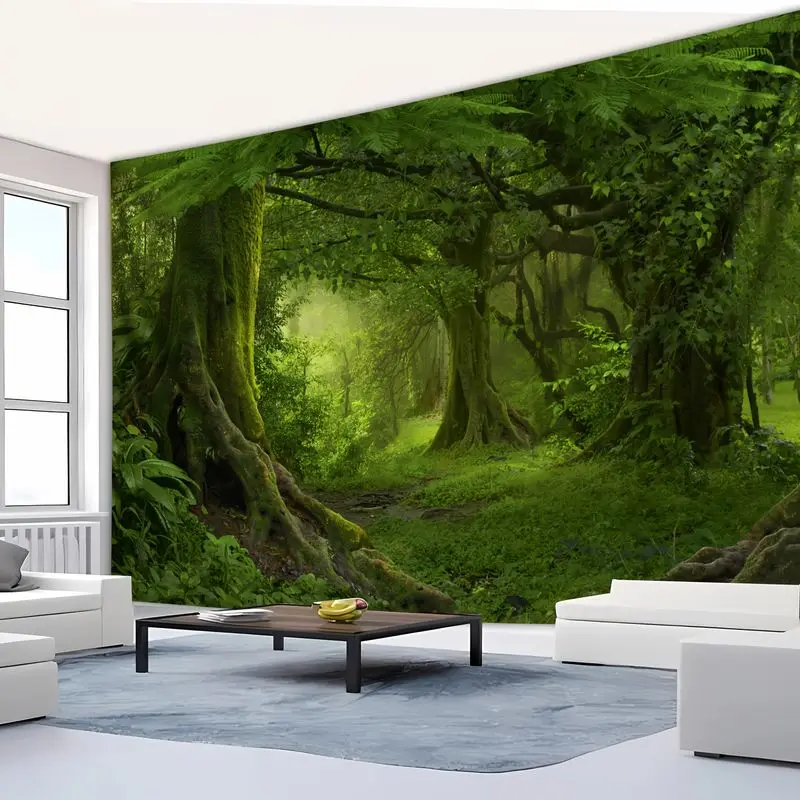 VIKAMA Original Mist Deep Forest Green Plants Landscape Tapestry Wall Art Hanging for Bedroom Living Room Decor Bunsen Series