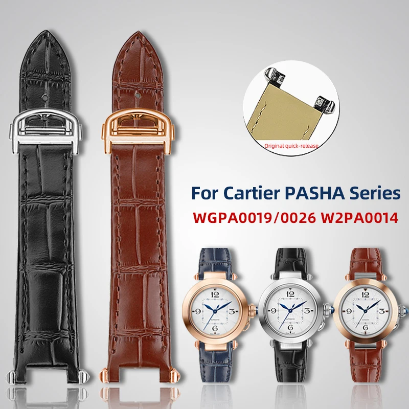 Quick Release Leather Watch Strap For Cartier PASHA series WGPA0019 WGPA0026 W2PA0014 Cowhide Watch Band Men's Concave Bracelet