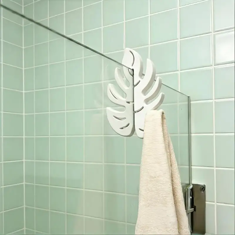 No Drill Monstera Leaf Shower Door Hook Green Towel Hanger Tropical Style Bathroom Home Decor Ornament Supply