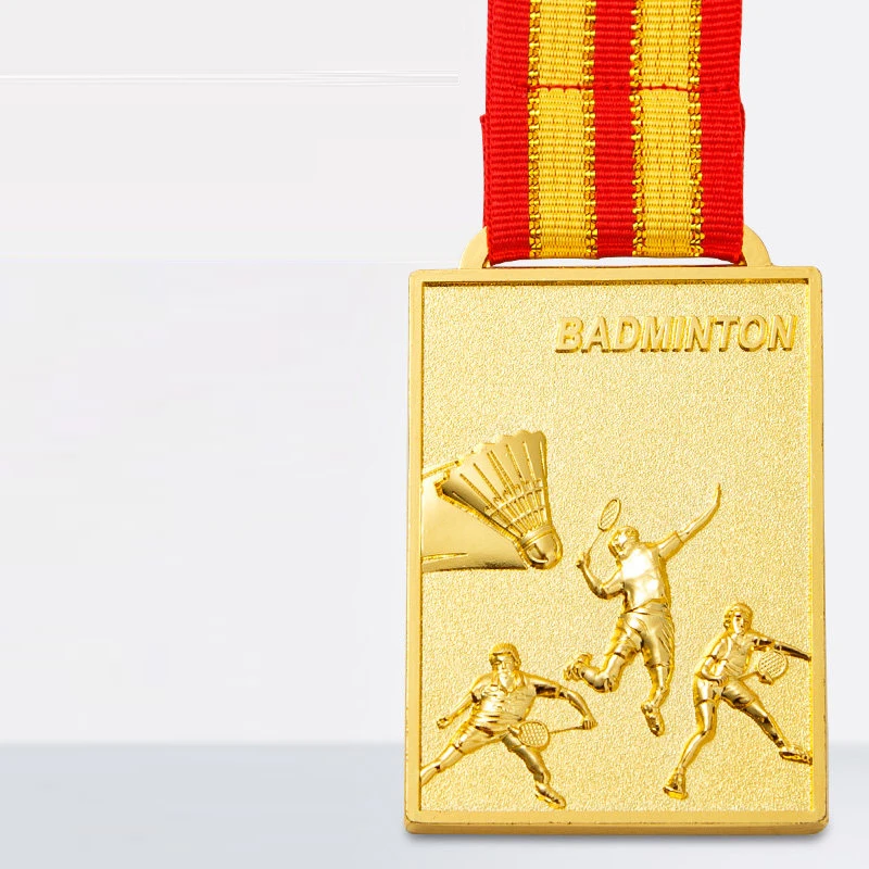 Customization Badminton Rectangle Metal Medal, Gold, Silver, Bronze Competition Souvenir, Sports Award, Hanging Around Neck, 2Pc