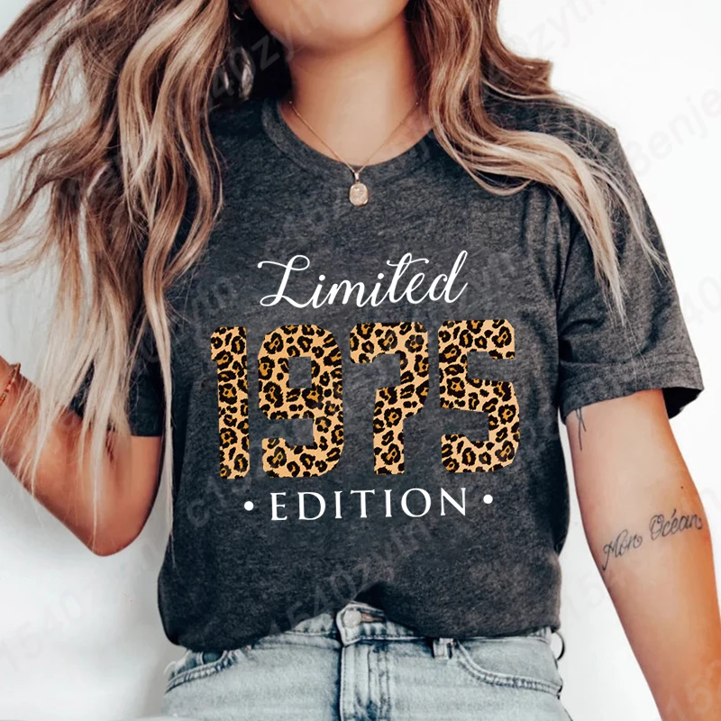 

Women Birthday Gifts T Shirt Leopard Vintage 1975 Limited Edition Print Birthday Gifts Idea Tee Shirts Retro Birthday Party Tops
