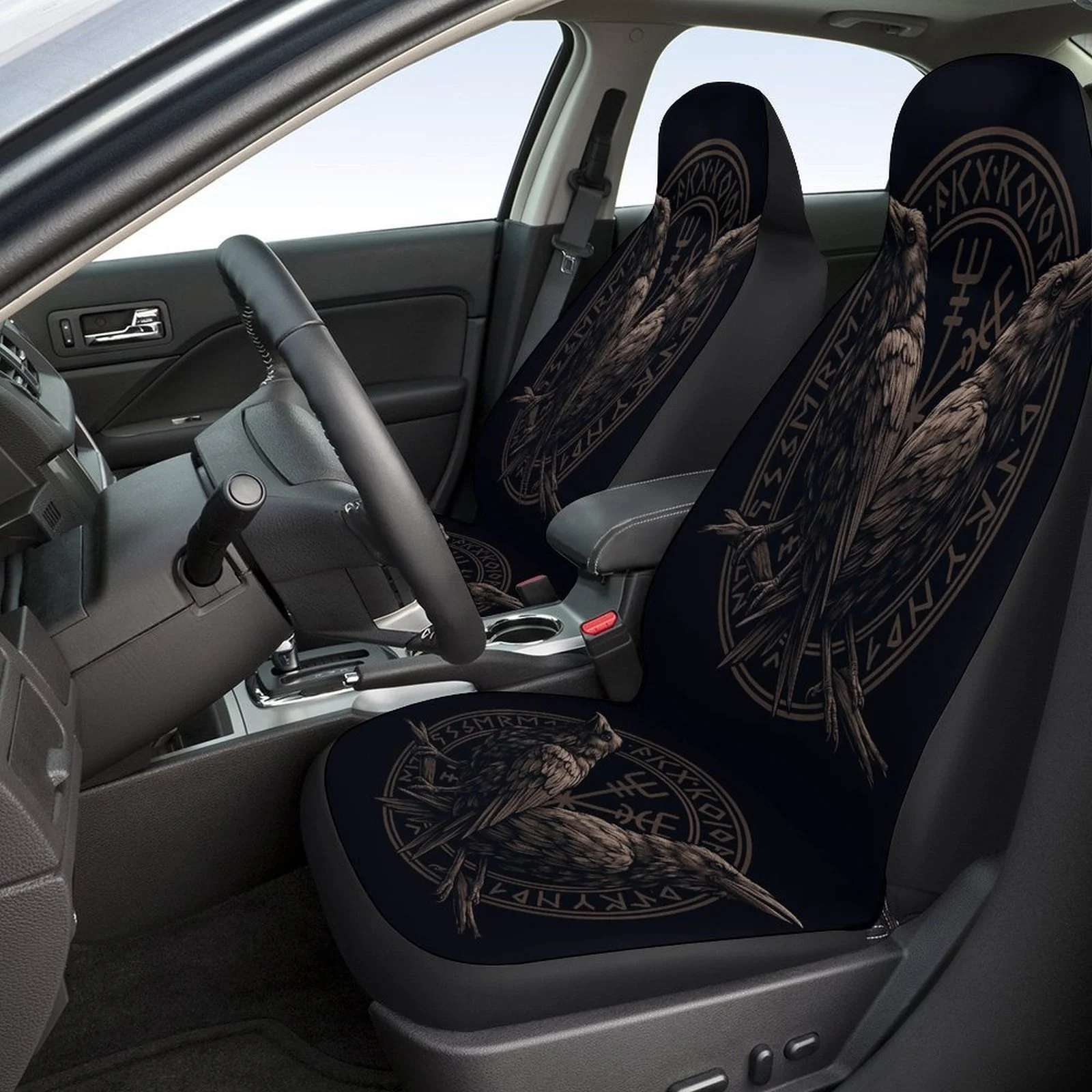 Raven Emblem Themed Car Seat Covers Set For Most Cars, Decorative Fashionable High-quality Car Seat Protector Covers Full Set, U