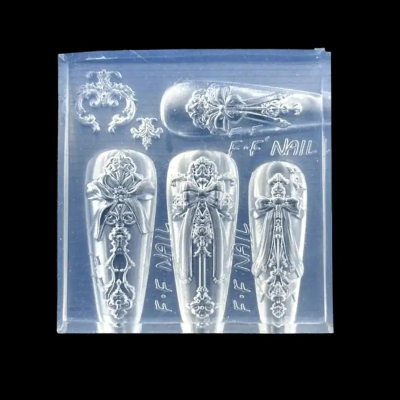 

3d Silicone Nail European Style Photo Frame Mold DIY Bow Design Transparent Manicure Template Nail Art Decoration Tool