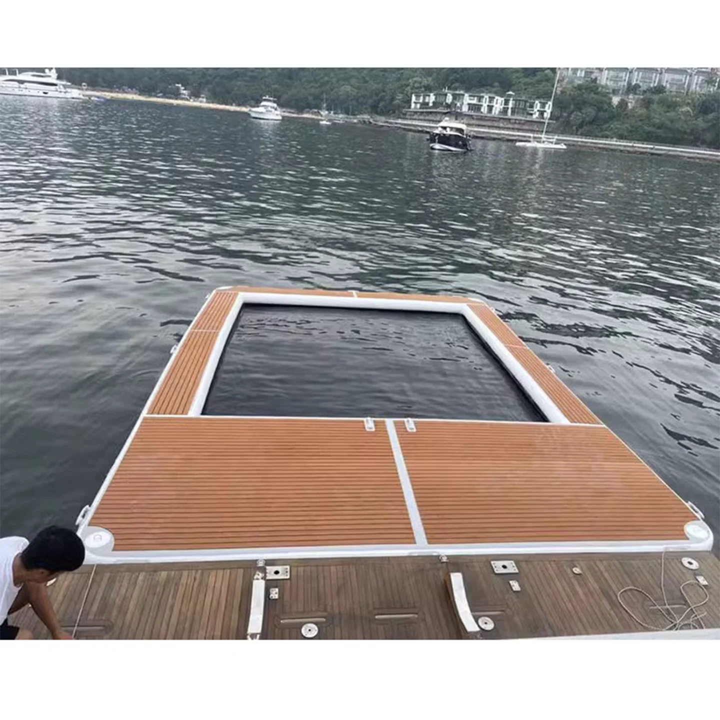 Inflatable Floating Platform Sea Pool with Awning Non-slip Mat Motorboat Magic Carpet Entertainment Equipment