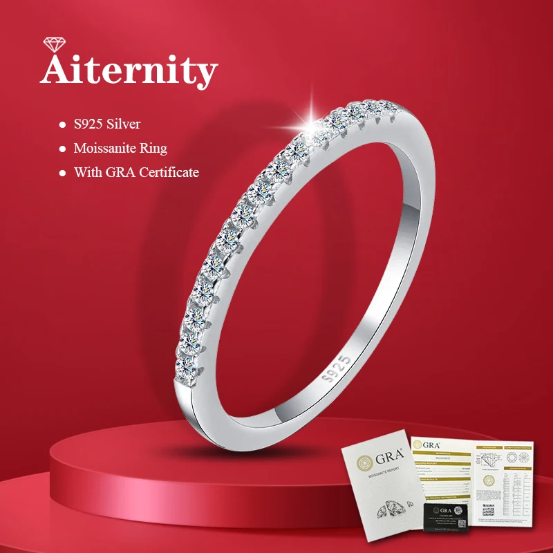 

Real Moissanite Diamond Stackable Rings for Women 925 Sterling Silver Plated 18K Gold Half Eternity Wedding Band Jewelry