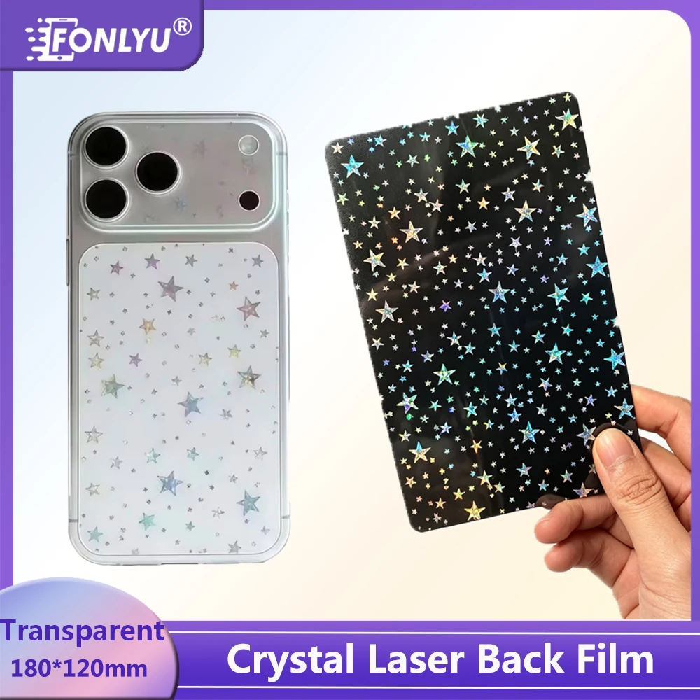 FONLYU 50pcs Transparent Star Crystal Laser Back Stickers for Mobile Phone Rear Cover Protecting Film Cutting Machine Plotter