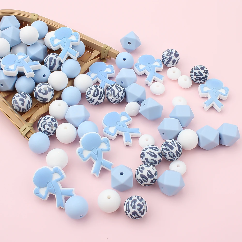 Breast Cancer Awareness Jewelry Making Kit Blue Ribbon Silicone Focal Beads Set DIY Craft Set With Charms Keychain Accessories