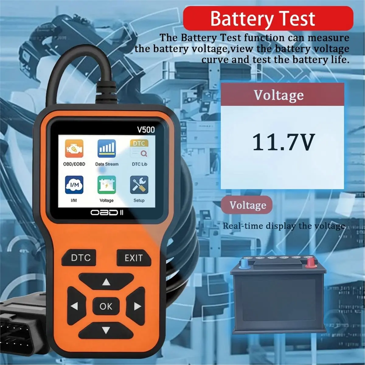 Compatible V500 Car OBD2 Scanner Diagnostic Tool Engine Fault Code Reader Full System Diagnostics Voltage & Charging Tester