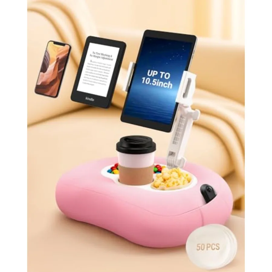

Подставка-подушка для Kindle для кровати, регулируемый держатель для планшета и телефона для iPad, Kindle, дивана, с держателями для закусок и напитков, 50 одноразовых вкладышей Washa