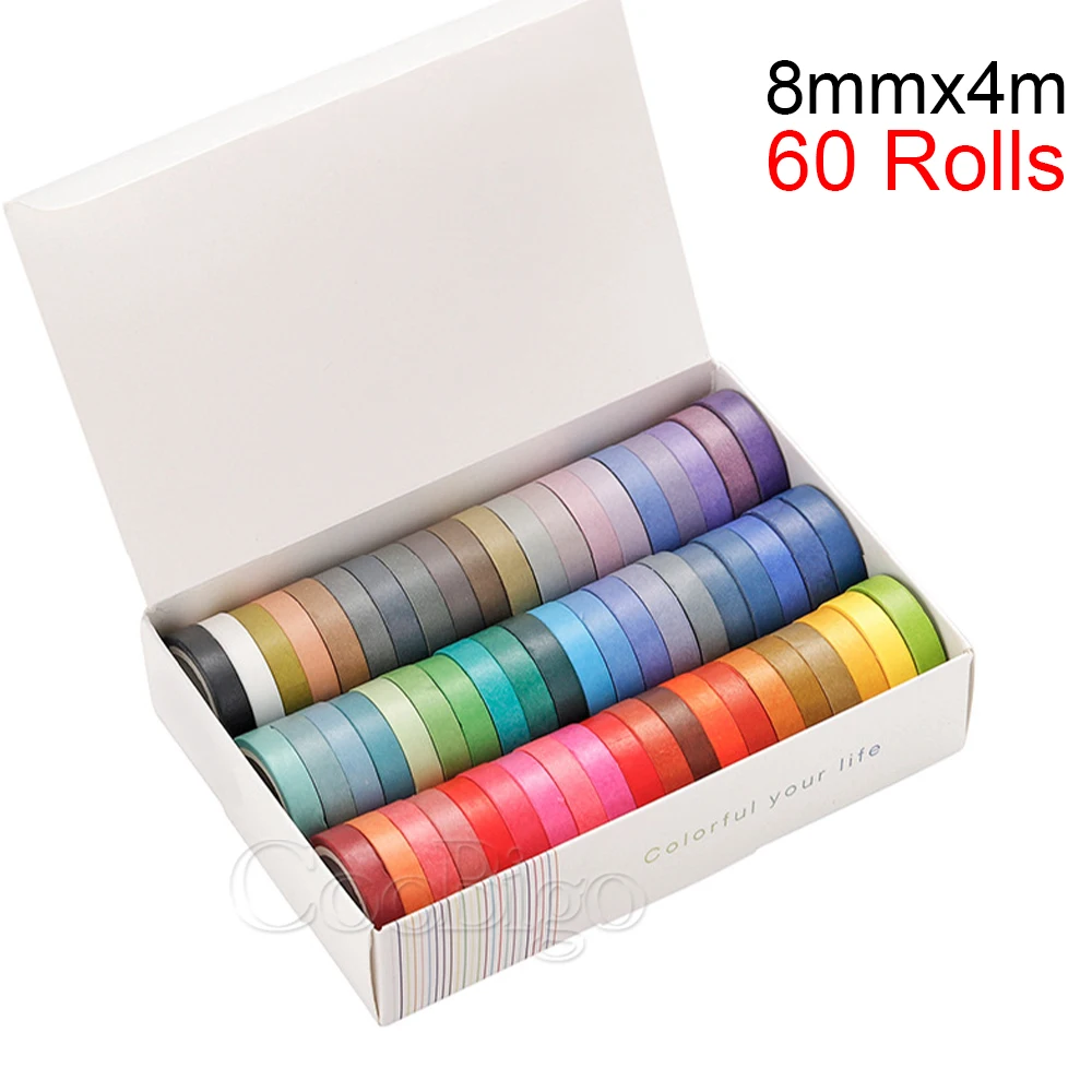 60Pcs/Set Basic Solid Color Washi Tape Rainbow Masking Tapes Decorative Adhesive Sticker Scrapbooking Diary Stationery Supplies