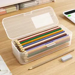 Pencil Case Large Capacity Space-Saving Transparent Plastic Storage Box Simple Matte Clear Case For Home School Office Supplies