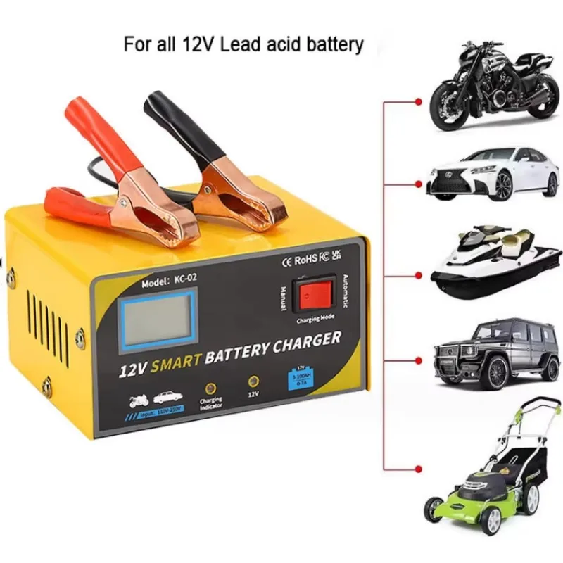 12V 7A KC-02 Smart Pulse Repair Battery Charger Pure Copper LCD Display Manual Automatic Mode for Car Motorcycle 12V Lead Acid G
