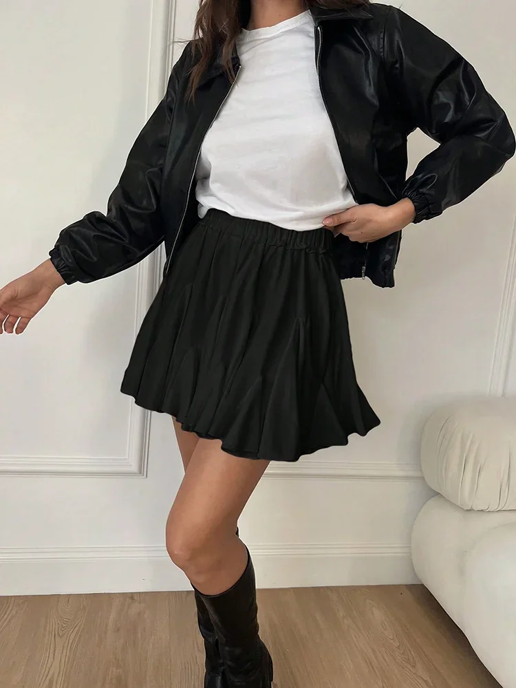 

Summer White Mini Skirt A-line High Waist Sexy Cute Ruffle Vintage Tennis Skirt Black Elastic Waist Tutu Short Skirts for Women