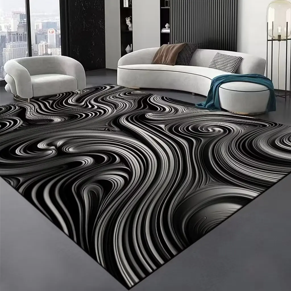 

Luxury Black Stripe Large Living Room Carpet Senior Rib Decoration Parlor Sofa Area Rug Luxury Hall Carpets Washable Floor Mat