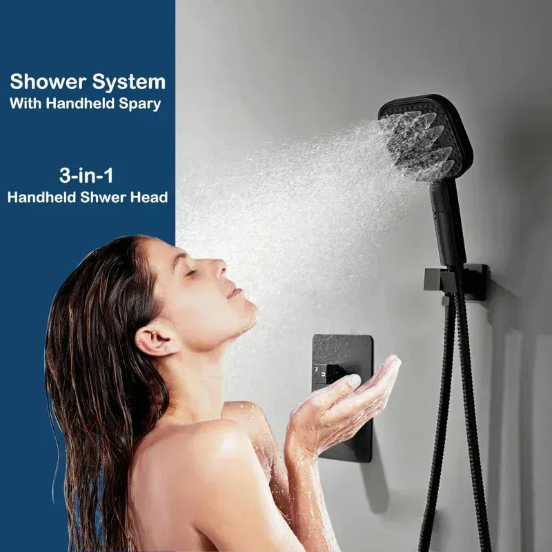 QAZ8-DIERA System Head Handheld Spry.aLuxurious 12"Faucet Set.Bathroom Wall Mounted Shower Fixture with Build-in Brass Valve and