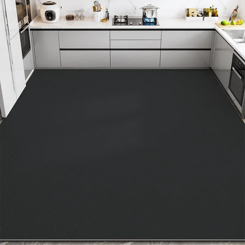 Pvc Kitchen Floor Mat Oversized Black Carpet Waterproof Oil-proof Non-slip Large Rug Solid Gray Washable Leather Mats 주방 바닥 매트