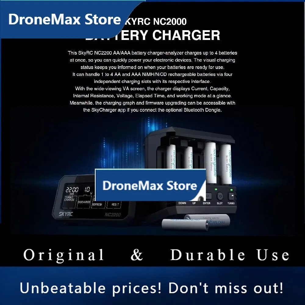 DroMaSKYRC NC2200 12V/2.0A 4 Slots AA AAA Battery Charger & Analyzer NiMH/NiCD Batteries Charger Discharge Turbo Fast Charge Ref