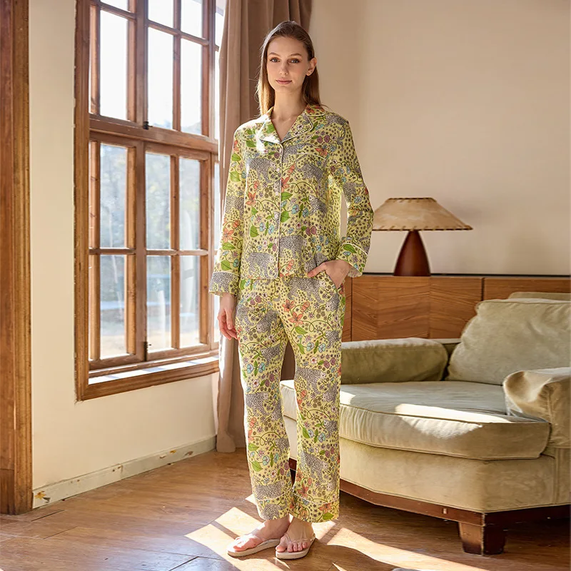 

Leopard Floral Pajamas Set Cotton Sleepwear Short Sleeve Nightwear Pjs Cute Plant Print Casual Homewear 2 Piece Set Soft Lounge