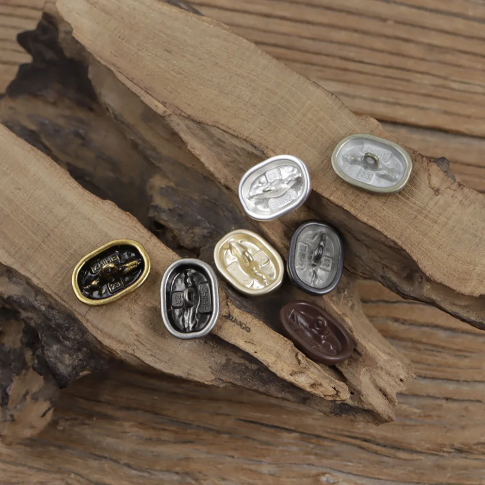 10Pcs Creative Coffee Bean Shaped Oval Metal Double Button Ancient Silver White Sweater Jacket Ancient Gold Coat Button N829