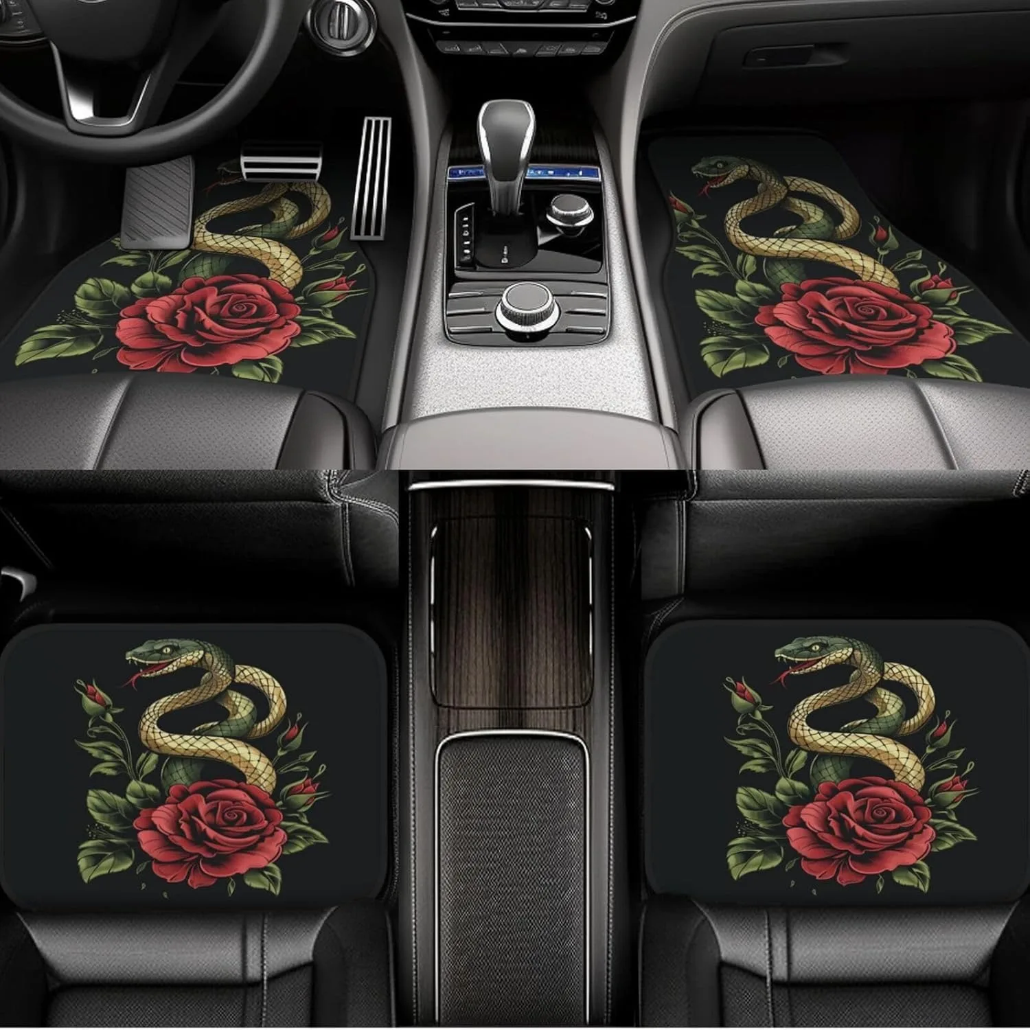 Snake And Rose Front & Rear Car Floor Mats For Cars Auto Floor Mats 4pcs Full Set Car Carpet Floor Mats Universal Fit For Suvs,