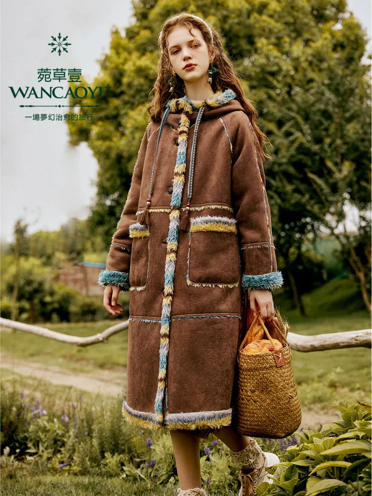 

TIYIHAILEY зимняя женская длинная верхняя одежда до середины икры, пальто из искусственной шерсти, флисовая куртка, теплая толстая модная женская однобортная куртка с капюшоном