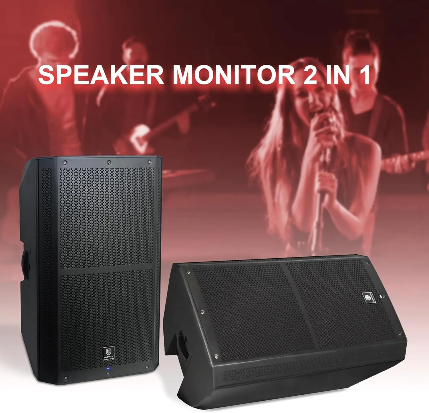 PRORECK SP-15 15-Zoll 1400 W P.M.P.O Stereo-Bühnenmonitor, 3-Kanal-Eingänge PA-Lautsprecher mit Bluetooth/DSP-Prozessor