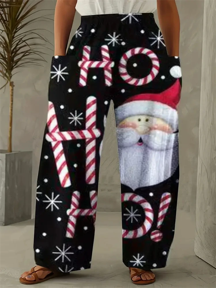 

2024 Women's Fashion New Stereoscopic Santa Claus Printed Pants Winter Christmas Trousers Casual Loose Elegant Lantern Pants