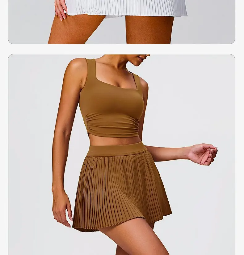 Damen 2-teiliger Yoga-Sportrock mit hoher Taille, Hüftstraffung, Schlankheits-Effekt, Sonnenschutz, Tennis-Skort, Outdoor-Fitness-Workout-Hose – Detail 6