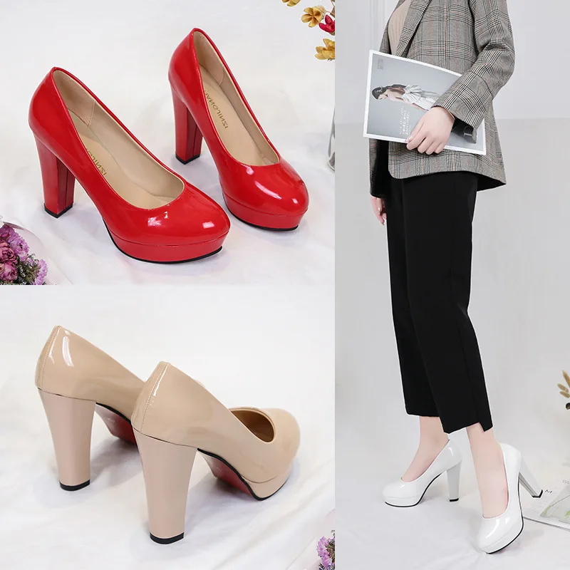 Basic Women Shoes Chunky Heel Pumps Square Heel Round Toe Wedding Shoes Party Dancing Ladies Dress Shoes Platform 2023