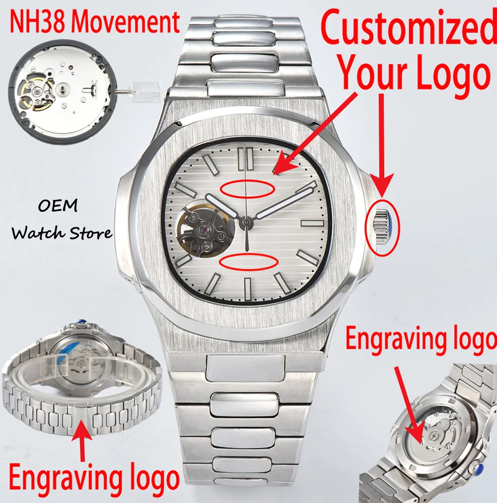 NH38 Watch DIY Men\'s Watch NH38 Automatic Mechanical Watch Stainless Steel Sapphire Glass Case Waterproof Watch Customized Logo