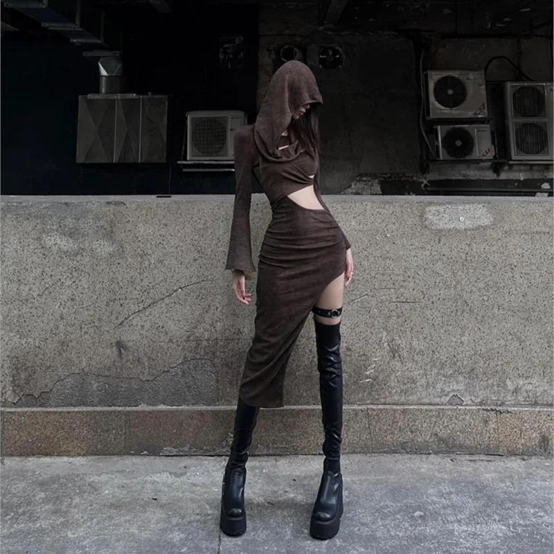 

American Style Wear Hot Girl Hollow-out Midriff Dress Women's Special-Interest Design Sexy Irregularly Hip Skirt
