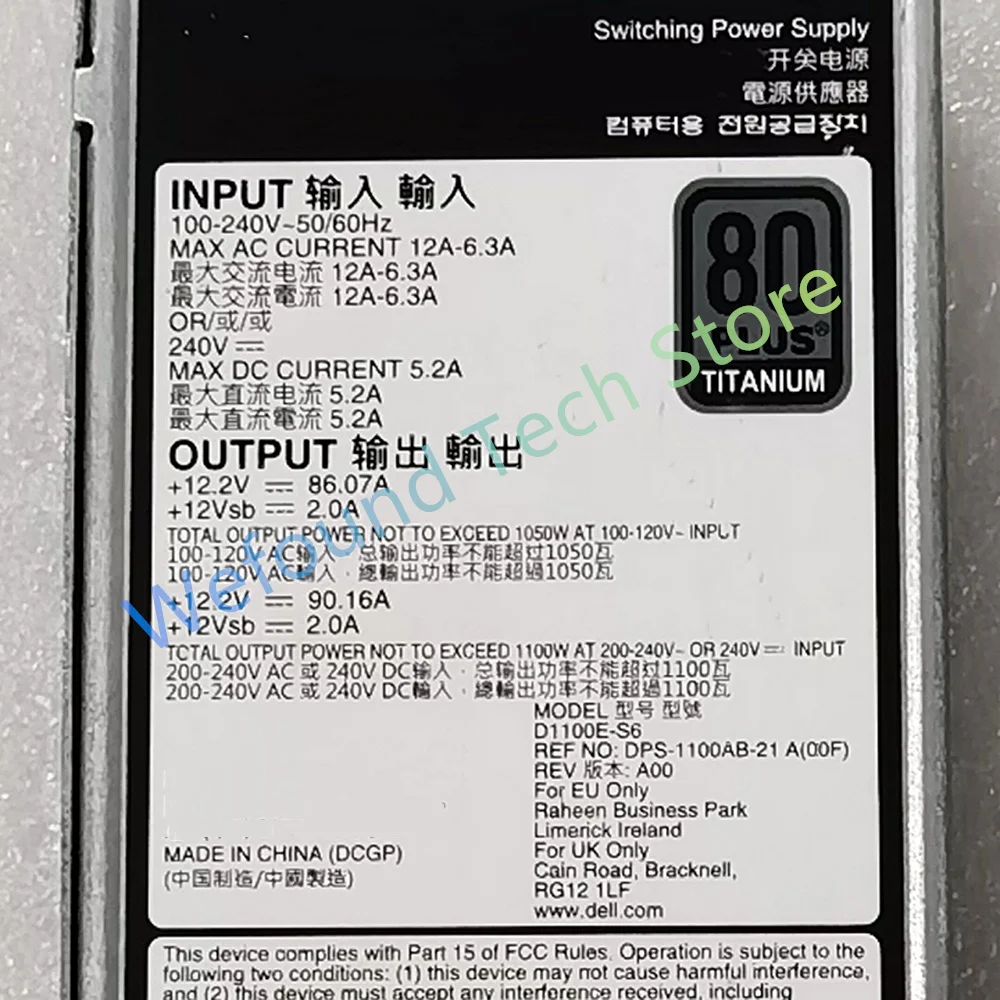 DPS-1100AB-21 A R50 R650 R750 R7525 Generation 15 Server 1100W Power Supply J9N6W D1100E-S6