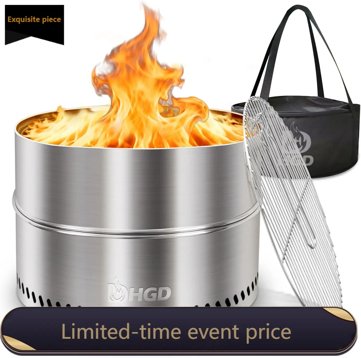 

Portable Smokeless Fire Pit Outdoor 20 Inch Stainless Steel Wood Burning Stove for Camping Backyard Patio with Travel Bag