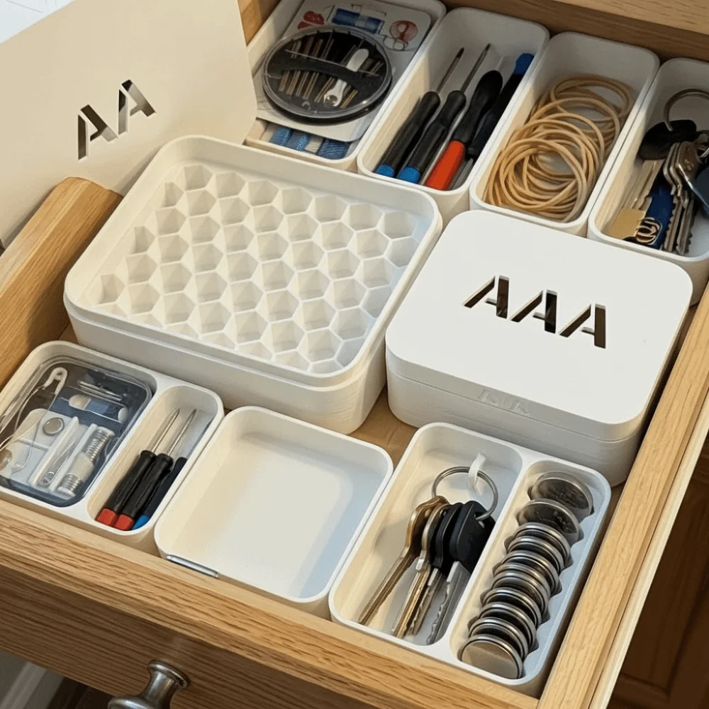 3D Printed Battery Storage Box AA/AAA Honeycomb Design Battery Organizer Case Stackable Large Capacity Decorative Battery Holder