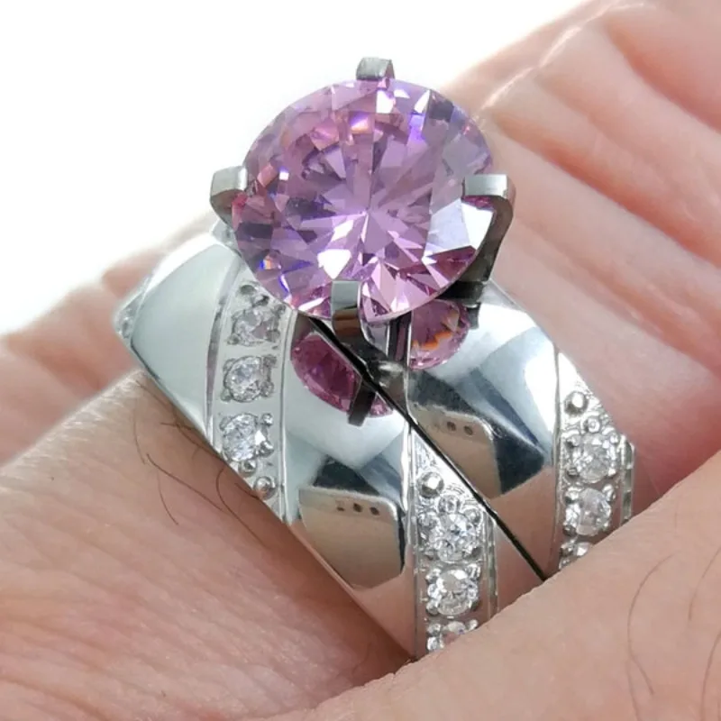 

Pink Stone Ring297 298 Size 5-10 Women's Stainless Steel Wedding Engagement Ring All Stones Are Prong Setting