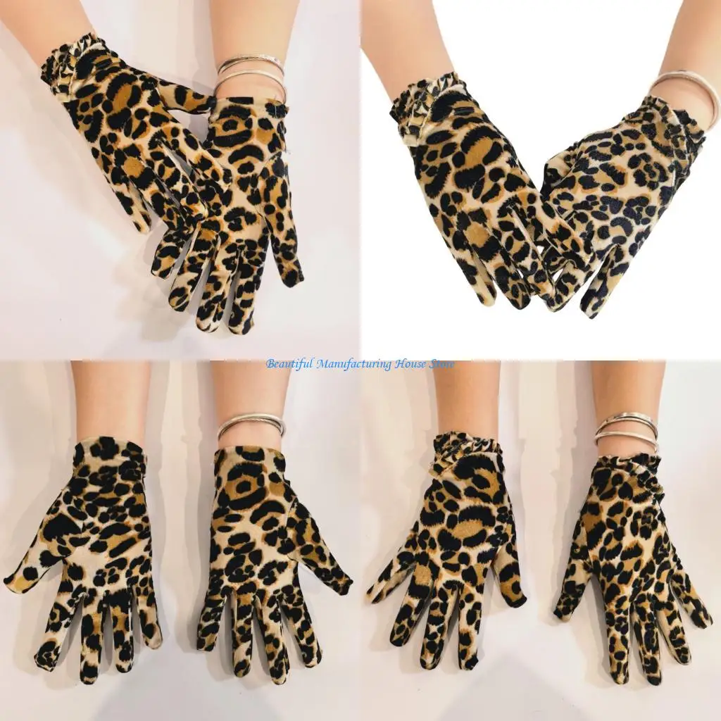 E56A Leopards Motive Gloves Thermals Polyester Blend Easyly Carry Storage
