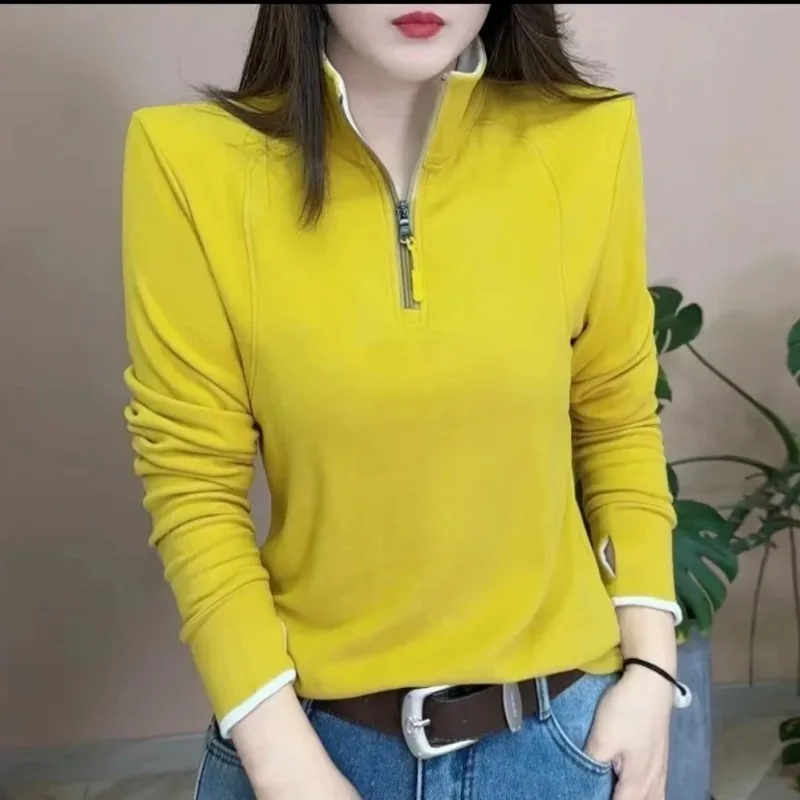 

Women's Autumn Winter Fashion Versatile Double-sided Velvet Plus Velvet Thickened Half-Zip Bottoming Top