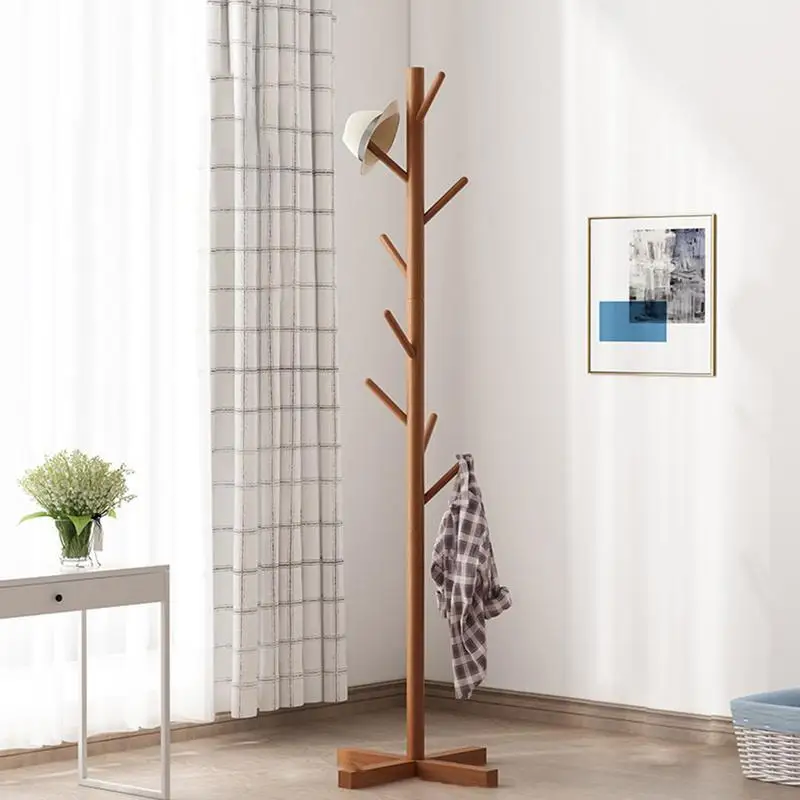 

Wooden Coat Rack Freestanding Entryway Hall Tree Hat Stand Organizer For Hanging Coats Jackets Hats Bags