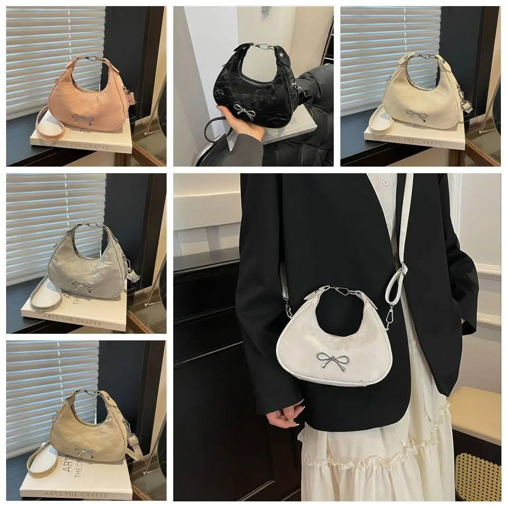 

Large Capacity Bow Shoulder Bag Korean Style Solid Color PU Hobo Bag Handbag Fashion Design French Style Handbag Girls/Female