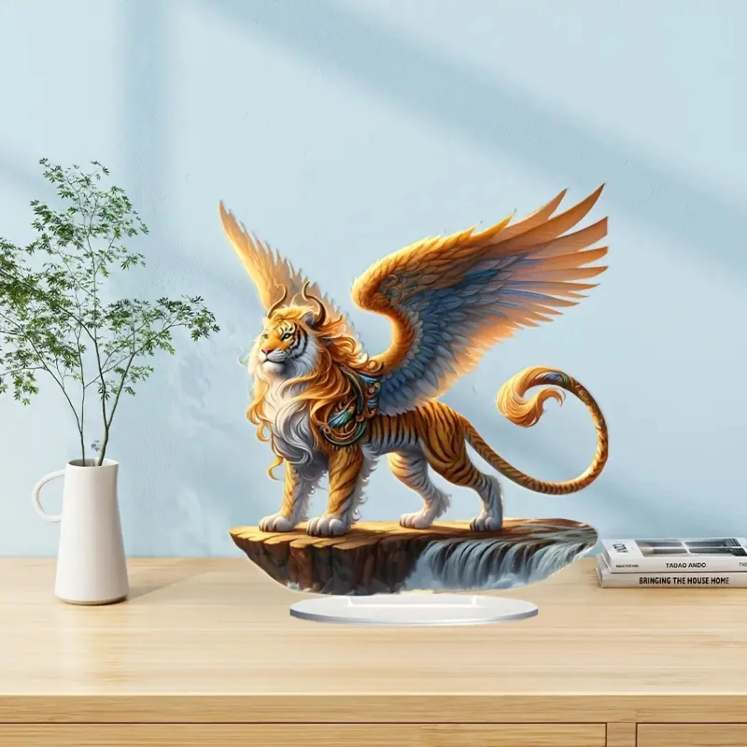 Statua di tigre volante, statuetta acrilica di animali piatti 2D, casa, ufficio, caffetteria, stanza, vetrina, ornamento da tavolo, kit regalo per decorazioni da tavolo