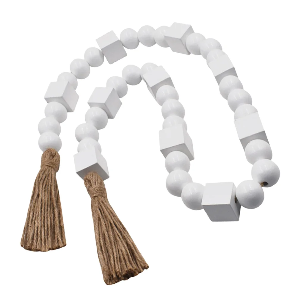 

Hemp Rope Tassel Bead Garland Handmade Bohemian Wooden Beaded Hanging Decor For Home Party Wall Ornament